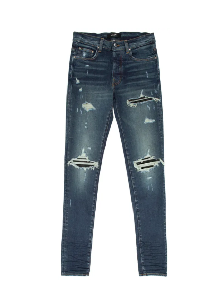 AMIRI MX1 Black Leather Patch Jeans Deep Classic Blue