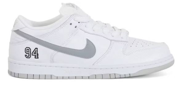 Nike SB Dunk Low Supreme 94 White Metallic Silver
