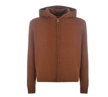Palm Angels Curved Logo Zip Knit Hoodie Brown/White
