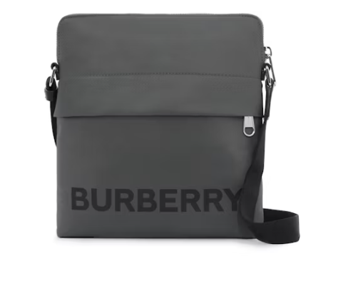 Burberry Logo Print Nylon Crossbody Bag Charcoal Gray