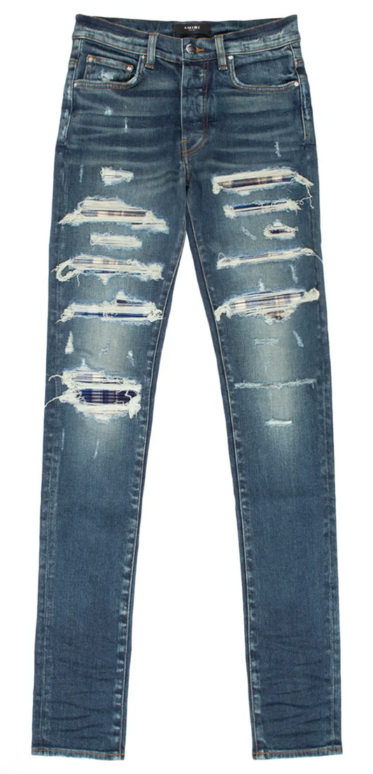 AMIRI Blue Plaid Thrasher Jeans Deep Classic