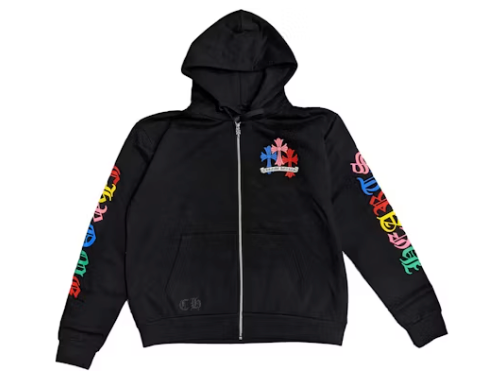 Chrome Hearts Multi Color Cross Cemetery Zip Up Hoodie Black