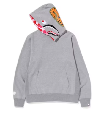 BAPE Shark Pullover Inside Camo Hoodie Grey Pink