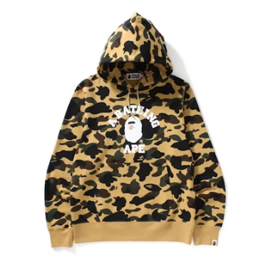 BAPE 1st Camo College Pullover Hoodie Yellow