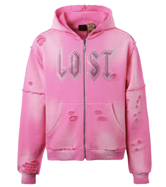 Lost Intricacy Pink Rhinestone Zip Up Hoodie