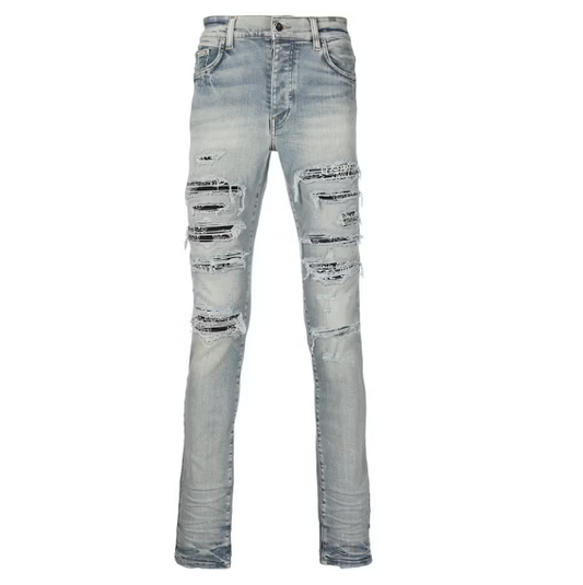 AMIRI Distressed Bandana Slim-Fit Jeans Clay Indigo