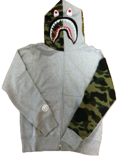 Bape Split Shark Zip Up Hoodie Grey