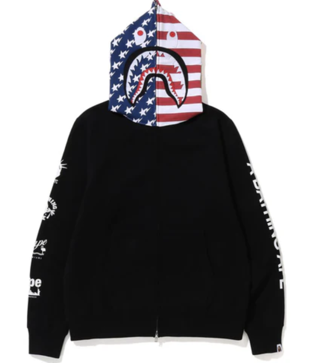 BAPE USA Flag Shark Hoodie Black