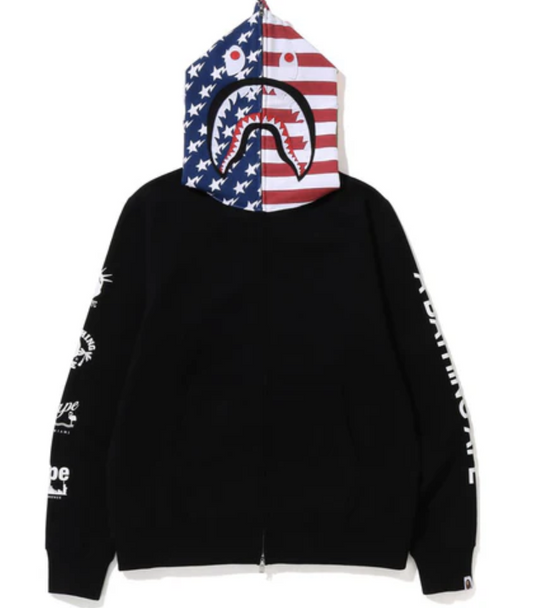 BAPE USA Flag Shark Hoodie Black