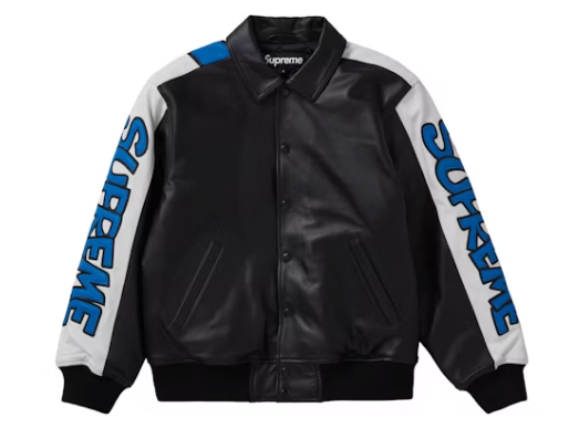 Supreme Smurfs Leather Varsity Jacket Black