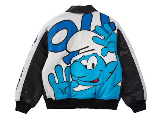 Supreme Smurfs Leather Varsity Jacket Black