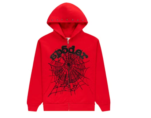 Sp5der OG Web Studded Zip Hoodie Red