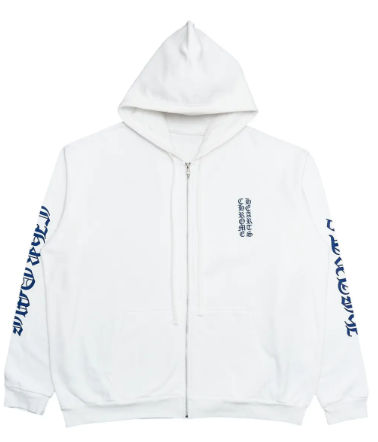 Chrome Hearts Vertical Logo Zip Up Hooded Sweatshirt White Blue