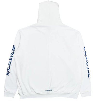 Chrome Hearts Vertical Logo Zip Up Hooded Sweatshirt White Blue