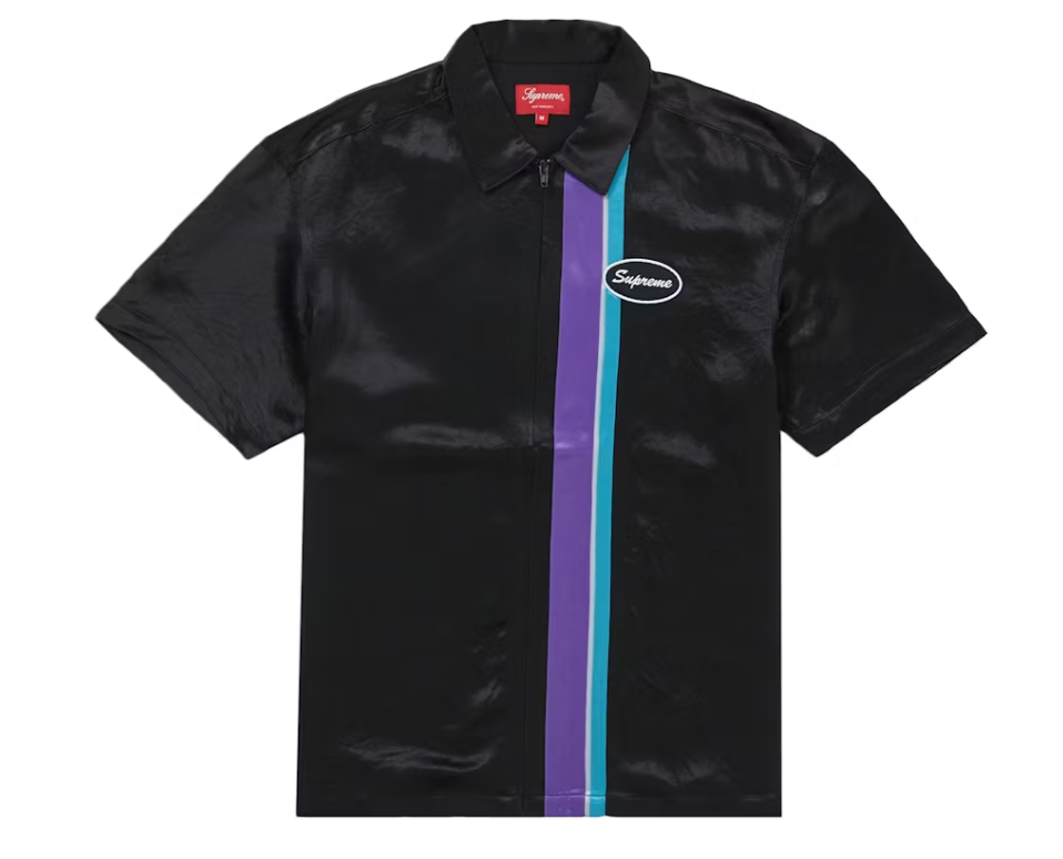 Supreme Satin Zip Up S/S Work Shirt Black