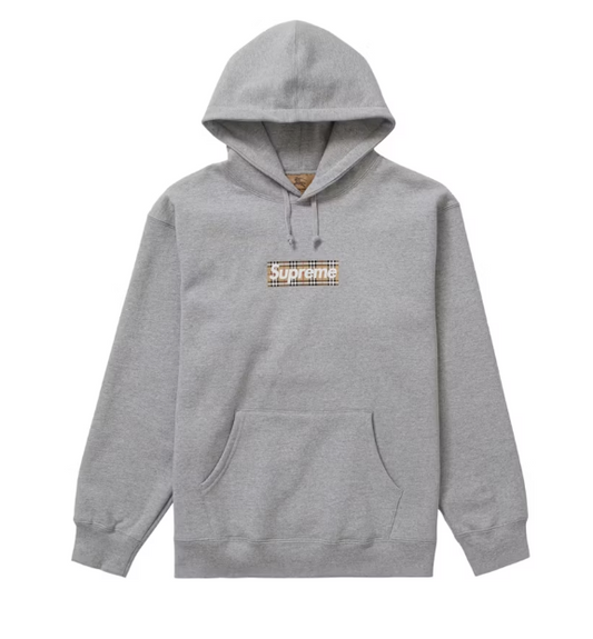 Supreme Burberry Box Logo Hooded Sweatshirt Heather Grey