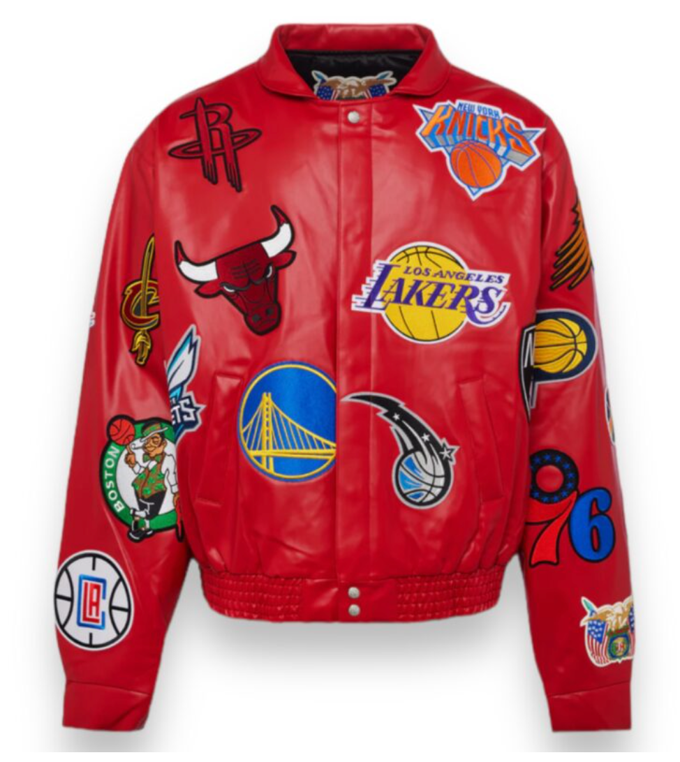 Jeff Hamilton NBA Collage Vegan Leather Jacket Red