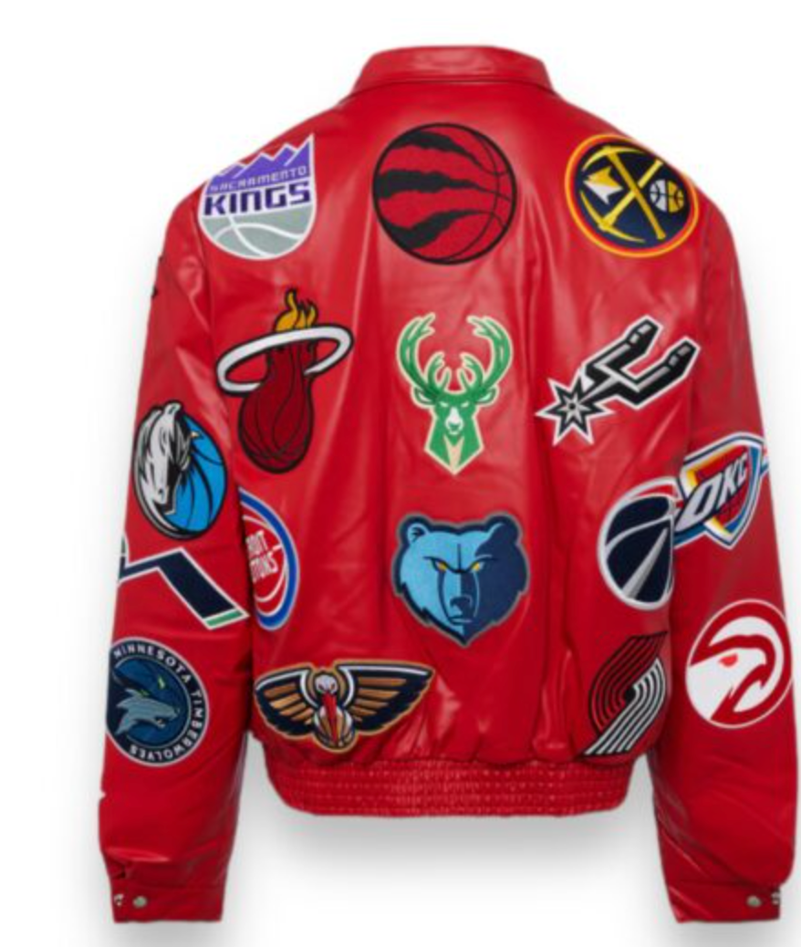 Jeff Hamilton NBA Collage Vegan Leather Jacket Red