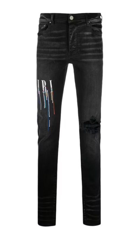 AMIRI Embroidered Paint Drip Core Logo Distressed Skinny Jeans Black/Multi