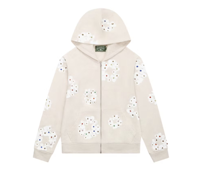 Denim Tears Rhinestone Cotton Wreath Zip Hoodie Oatmeal