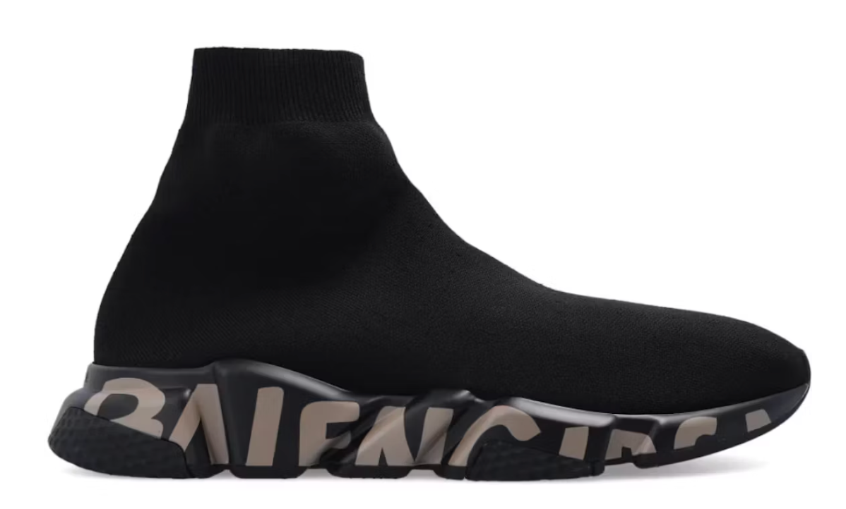 Balenciaga Speed Graffiti Trainers Black Dark Beige