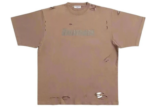 Balenciaga Caps Destroyed Flatground T-Shirt Brown