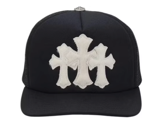 Chrome Hearts White Cemetary Cross (Pony Hair) CH Trucker Hat Black