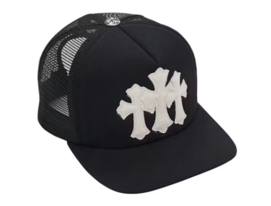 Chrome Hearts White Cemetary Cross (Pony Hair) CH Trucker Hat Black