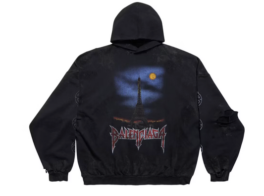 Balenciaga Paris Moon No Pocket Hoodie Oversized Faded Black