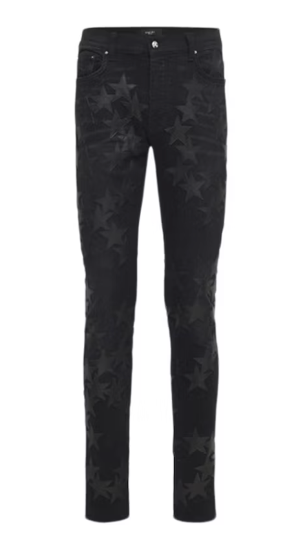 AMIRI Chemist Leather Star Aged Jeans Black