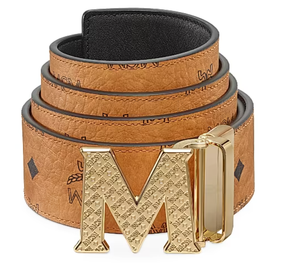 MCM Claus Reversible Logo Engraved Belt Cognac