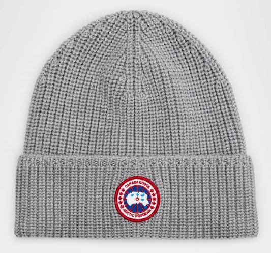 Canada Goose Men's Arctic Rib-Knit Wool Beanie Hat Heather Grey