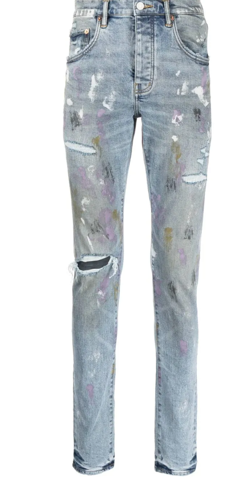 PURPLE BRAND Low Rise Skinny Jeans Aged Vintage Indigo Destroy