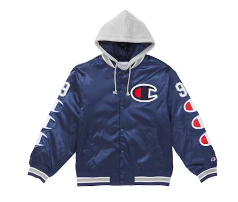Supreme Champion Hooded Satin Varsity Jacket Navy