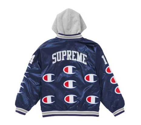 Supreme Champion Hooded Satin Varsity Jacket Navy