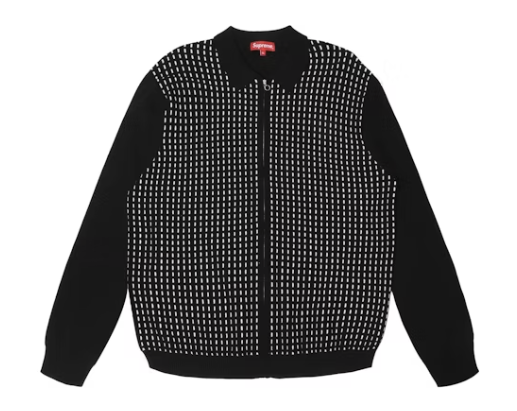 Supreme Dashes Zip Up Knit Polo Black