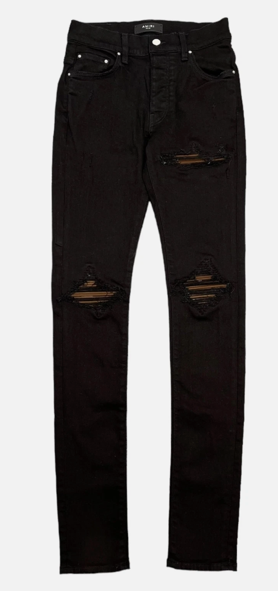 Amiri MX1 Ultrasuede Repair Jeans Black Brown