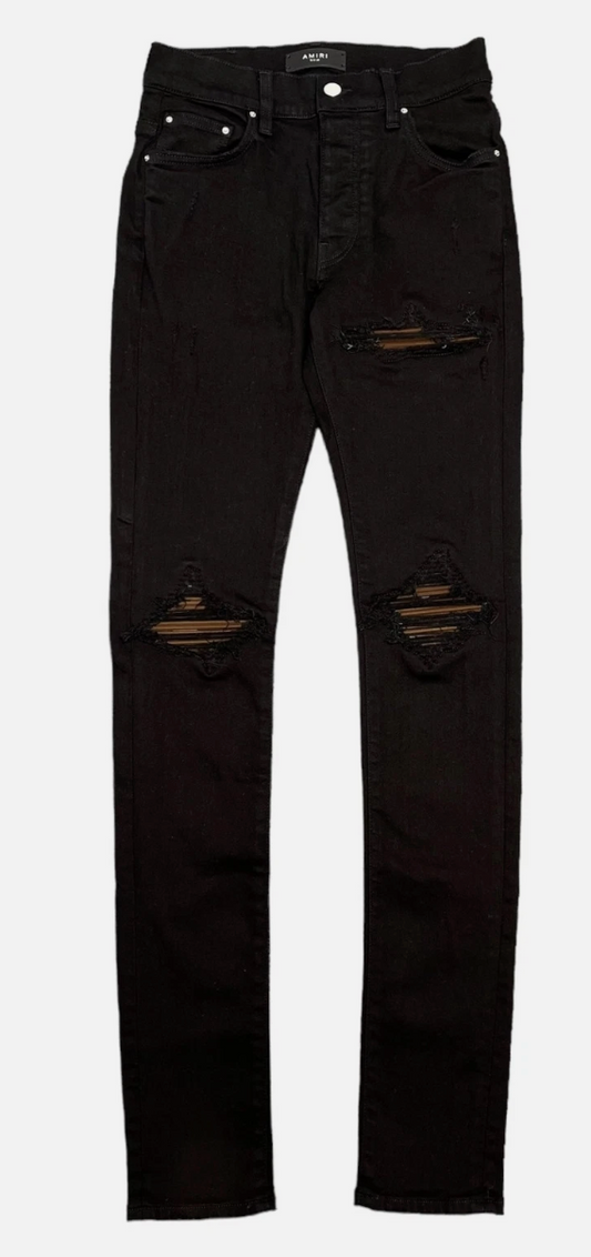 Amiri MX1 Ultrasuede Repair Jeans Black Brown