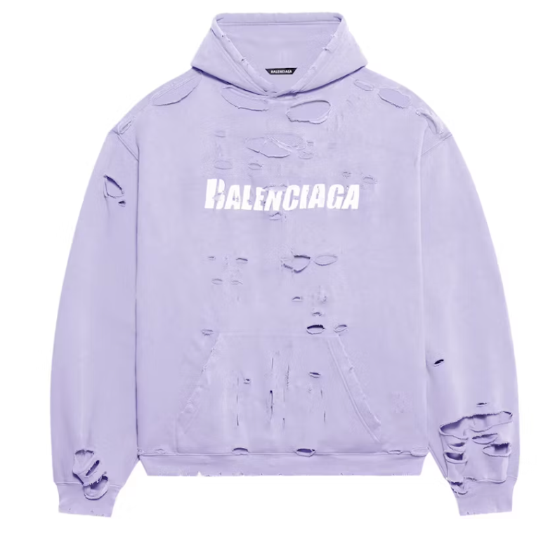 Balenciaga Caps Destroyed Oversize Fit Hoodie Light Purple/White