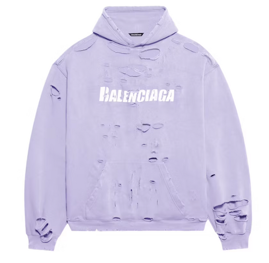 Balenciaga Caps Destroyed Oversize Fit Hoodie Light Purple/White
