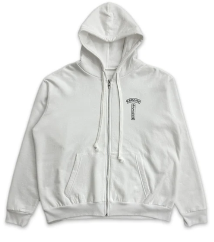 Chrome Hearts T-Logo Script Letters Zip Up Hoodie White