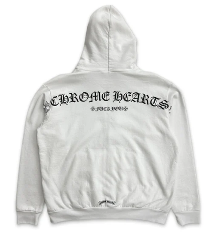 Chrome Hearts T-Logo Script Letters Zip Up Hoodie White