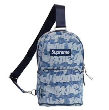 Supreme Fat Tip Jacquard Denim Sling Bag Blue