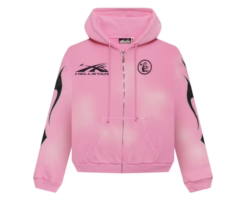 Hellstar Sports Flame Zip Up Hoodie Pink
