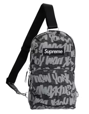 Supreme Fat Tip Jacquard Denim Sling Bag Black