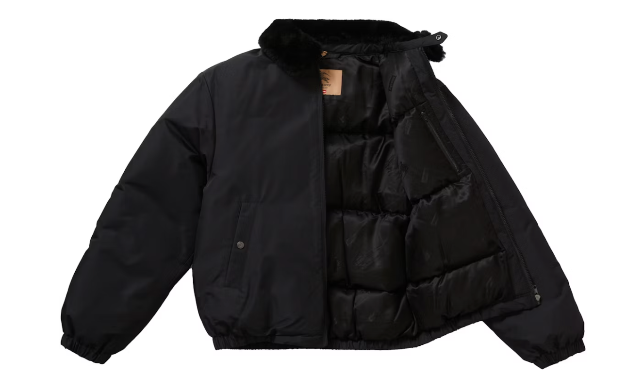Supreme Burberry Shearling Collar Down Puffer Jacket Black