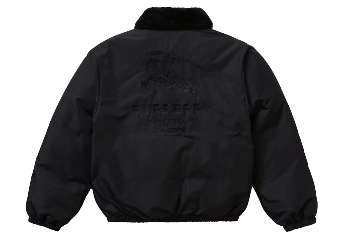 Supreme Burberry Shearling Collar Down Puffer Jacket Black