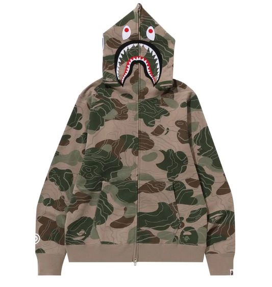 BAPE Layered Line Camo Shark Full Zip Hoodie Beige