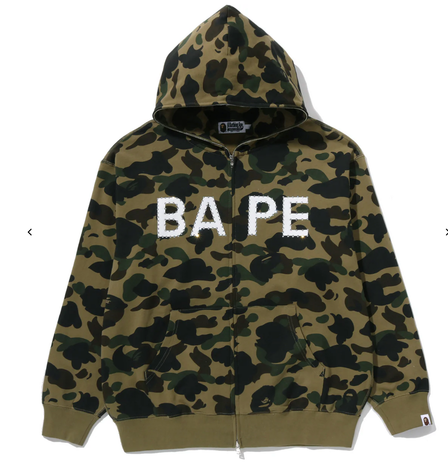 Bape 1st Camo Bape Logo Rhinestone Zip Up Green