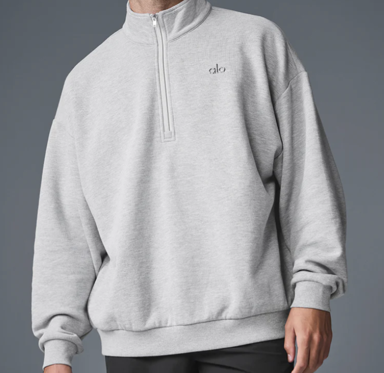 Alo Accolade 1/4 Zip Pullover & Sweatpant Heather Grey Set